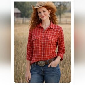 Notations Petite Red Plaid Button-Down Shirt | NWT | Side Slits | PL